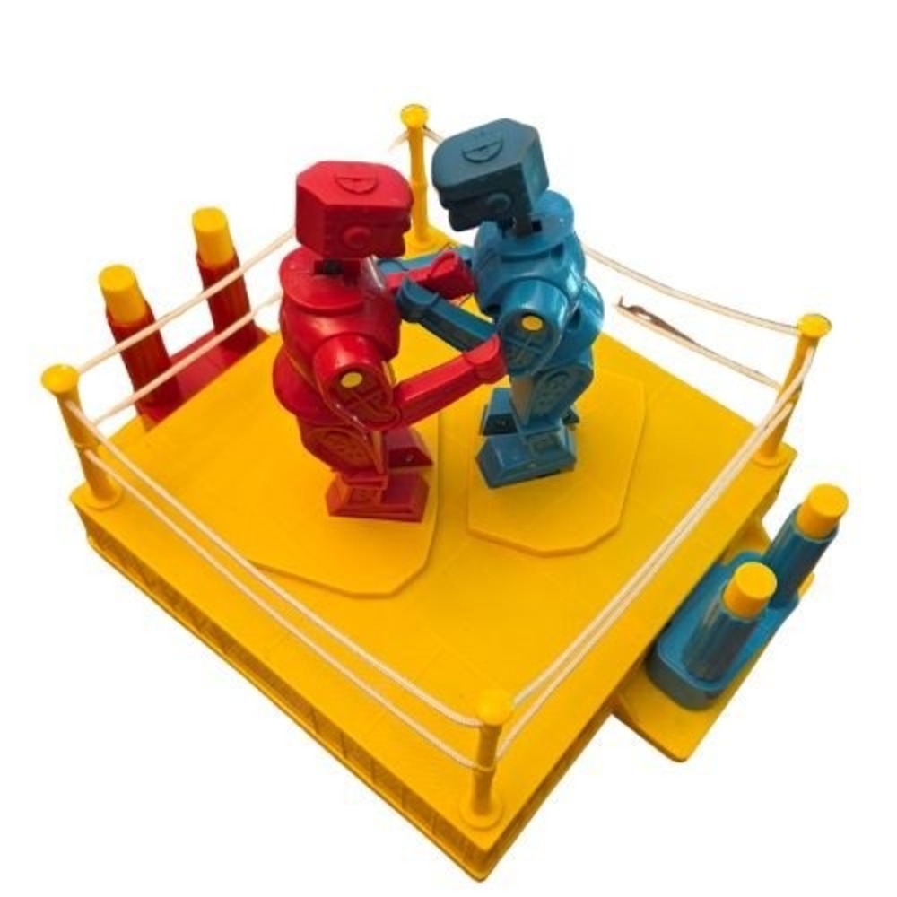 Mattel Rock Em Sock Em Robots Tabletop Boxing Game Red Rocker Blue Bomber Ring